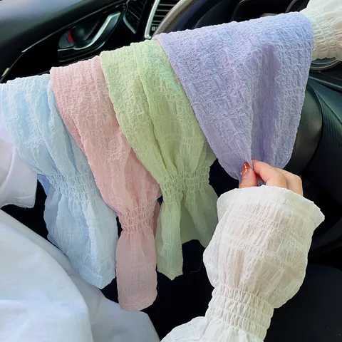 Women Summer Sun Protection Sleeves Long Bubble Lantern Sleeve Arm Guards Breathable Outdoor Cycling Driving Nylon Sleeves