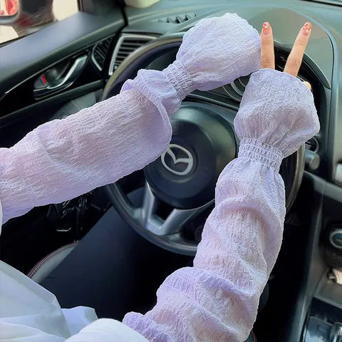 Women Summer Sun Protection Sleeves Long Bubble Lantern Sleeve Arm Guards Breathable Outdoor Cycling Driving Nylon Sleeves