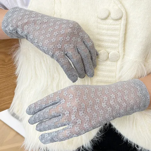 Women Floral Lace Sun Protection Gloves Elegant Summer UV Protection Driving Full Finger Gloves