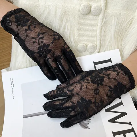 Gants en Dentelle de Protection Solaire d'Été pour Femmes Maille Respirante Doigt Complet Court Gant pour Conduite Équitation Quotidien