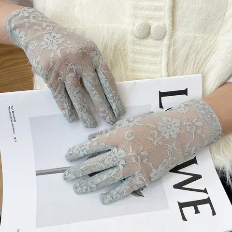 Gants en Dentelle de Protection Solaire d'Été pour Femmes Maille Respirante Doigt Complet Court Gant pour Conduite Équitation Quotidien