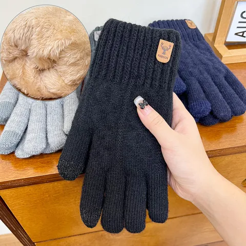Men Winter Warm Knitted Gloves Touchscreen Fleece Lined Thermal Business Casual Outdoor Gloves