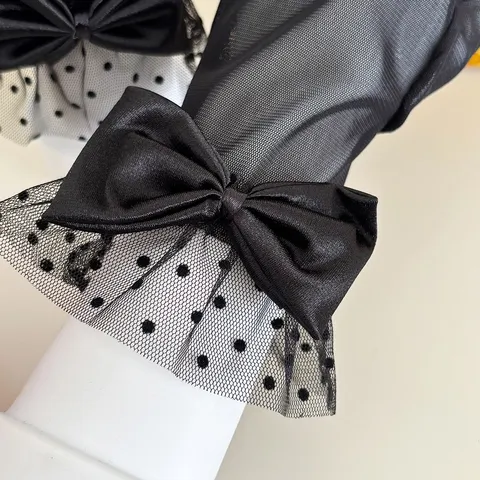 Women Lace Gloves Bowknot Polka Dot Mesh Sunscreen Breathable Bridal Stage Performance Elegant Accessory