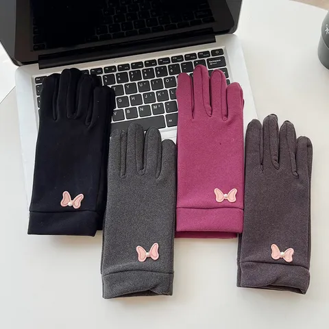 Women Winter Warm Gloves German Velvet Touch Screen Windproof Cute Bowknot Fashion Casual Outdoor Thermal Gloves