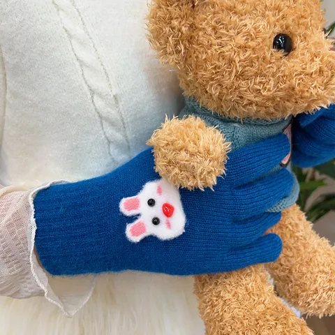 Women Winter Warm Knitted Gloves Cute Cartoon Animal Decor Touch Screen Fingerless Gloves Outdoor Cycling Cold Proof
