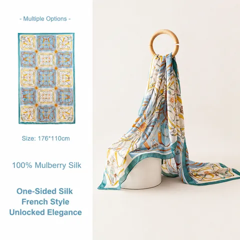 Mujer Moda Bufanda de Seda de Morera Lujo Cadena Floral Paisley Estampado Chal Largo Elegante Cuatro Estaciones Pañuelo