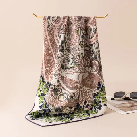 Pañuelo Cuadrado Vintage Estampado de Seda y Lana Mujer Estilo Británico Pañuelo de Cuello Moda Pañuelo Elegante Traje Pañuelo Decorativo