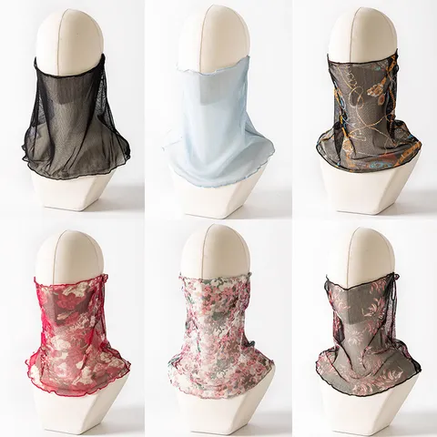 Mujer Seda de Morera Tejida Oreja Colgante Mascarilla Facial Bufanda Uso Dual Protección Del Cuello Moda Floral Bufanda