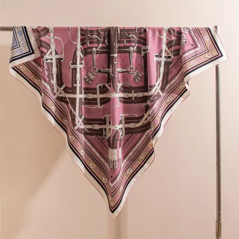 Sciarpa di Lusso in Misto Seta e Lana da Donna Vintage Stampa Nautica Floreale Grande Scialle Quadrato Stile Moda