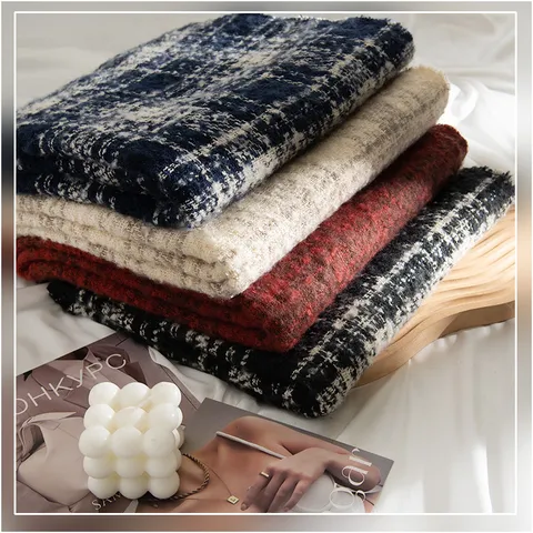 Bufanda de Cuadros Cálida de Invierno para Mujer Imitación Cachemira Chal con Flecos Moda Casual Bufanda Larga Envolvente Regalo Diario