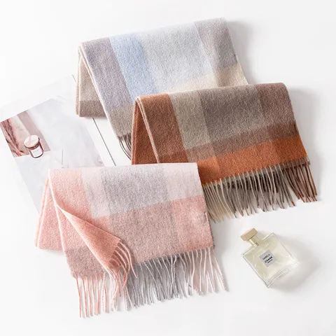 Bufanda de Lana Cálida de Invierno para Mujer Diseño de Cuadros Clásico Borlas Suave Elegante Casual Bufanda Larga Chal Uso Diario