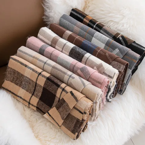 Otoño Invierno Mujer Cálido Borlas Cuadros Bufanda Moda Conmutación Casual Largo Suave Chal Regalo