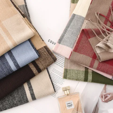 Bufanda Clásica de Cuadros Tacto Cachemira Para Mujer Invierno Cálido Chal con Borlas Moda Commute Envoltorios Largos