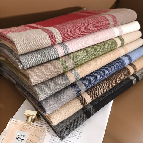 Bufanda Clásica de Cuadros Tacto Cachemira Para Mujer Invierno Cálido Chal con Borlas Moda Commute Envoltorios Largos