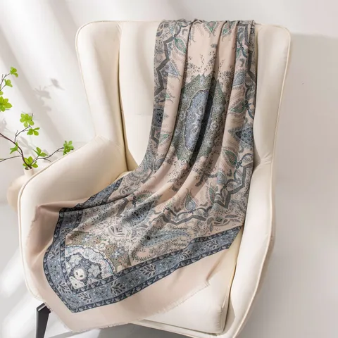 Bufanda de Seda y Lana con Estampado Paisley Vintage para Mujer Gran Chal Cuadrado Elegante Pañuelo Suave y Cálido Envoltorio para Cabeza