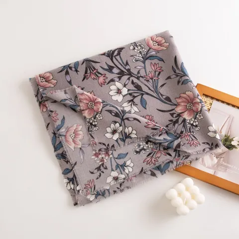 Bufanda de Mujer con Estampado Floral de Camelia Imitación Cachemira Elegante Larga Cálida de Invierno Pañuelo con Borlas