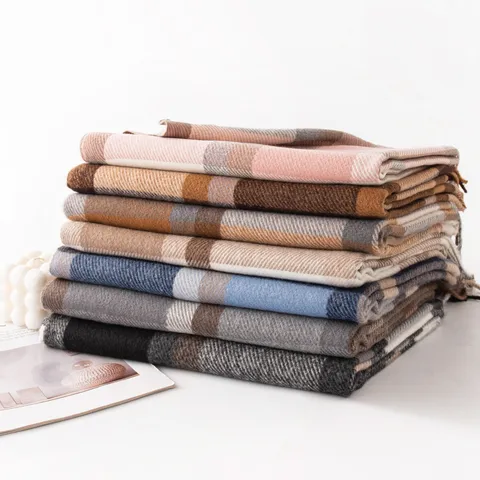 Autumn Winter Warm Plaid Scarf Women Men Fashion Tassel Long Shawl Soft Casual Versatile Polyester Blanket Scarf