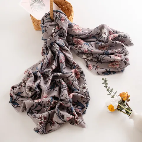 Bufanda de Mujer con Estampado Floral de Camelia Imitación Cachemira Elegante Larga Cálida de Invierno Pañuelo con Borlas