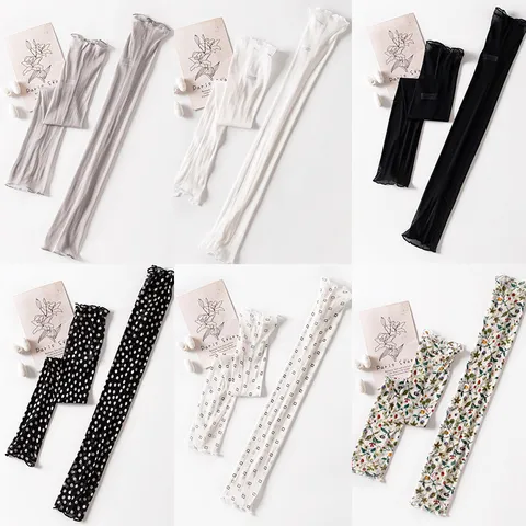 Mangas de Protección Solaire de Verano para Mujer de Seda de Morera Transpirable Anti-UV Estampado Floral Topos Color Sólido