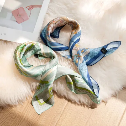 Pañuelo Cuadrado de Seda de Morera para Mujer Estampado de Paisaje Floral Clásico Elegante Ligero Pañuelo Decorativo para Otoño