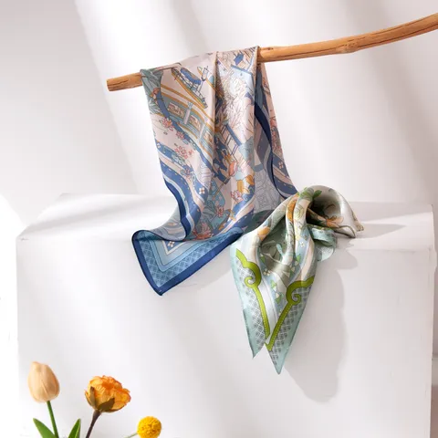 Pañuelo Cuadrado de Seda de Morera para Mujer Estampado de Paisaje Floral Clásico Elegante Ligero Pañuelo Decorativo para Otoño