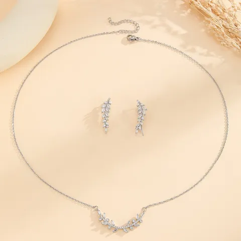 Set Collana E Orecchini Con Foglia Di Spiga Di Grano Moda In Rame Strass Set Di Gioielli Eleganti Donna Accessori Festa Quotidiana