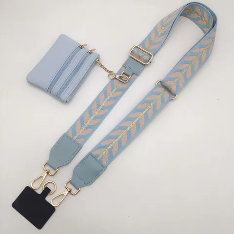 Wide Embroidered Leaf Pattern Crossbody Bag Strap With Detachable Coin Purse Phone Lanyard Accessories