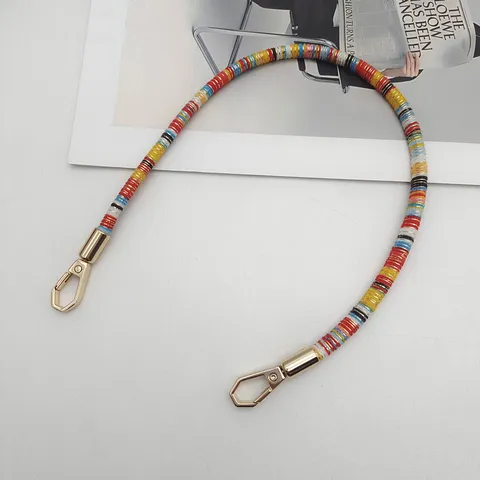 Colorful Polymer Clay Beaded Short Bag Strap Replacement Handbag Wrist Strap Phone Lanyard With Metal Hooks