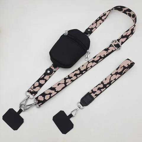 Lanière Bandoulière pour Téléphone Portable Imprimé Camouflage Léopard Sangle Large Ajustable Tour de Cou avec Pochette