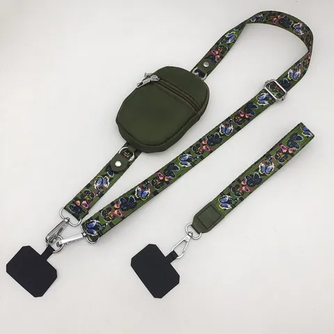Cordón para Teléfono con Estampado Floral Bandolera Correa Ancha Ajustable Con Bolsillo con Cremallera Correa Portátil