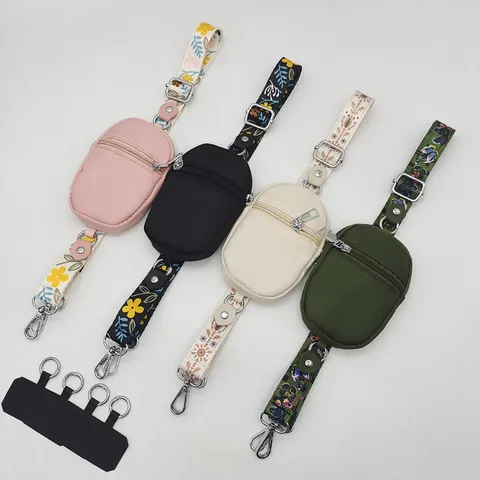 Cordón para Teléfono con Estampado Floral Bandolera Correa Ancha Ajustable Con Bolsillo con Cremallera Correa Portátil