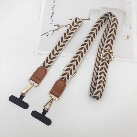 Gold Wire Leaf Woven Mobile Phone Lanyard Short And Long Strap Set With Metal Buckle Patch Anti-Lost Hanging Cord