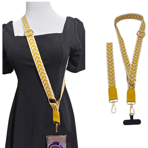 Gold Wire Leaf Woven Mobile Phone Lanyard Short And Long Strap Set With Metal Buckle Patch Anti-Lost Hanging Cord
