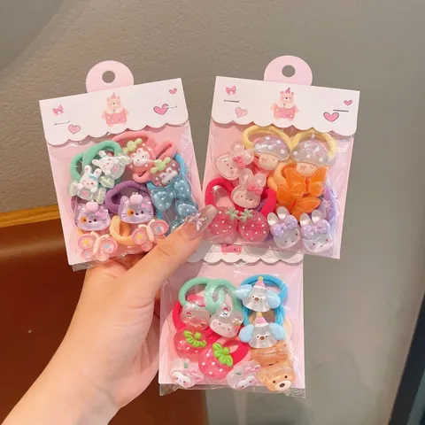 Carino Cartone Animato Animale Frutta Fiocco Elastici per Capelli Set per Bambini Resina Accessori per Capelli