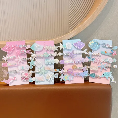 Set di Fermagli per Capelli per Bambini Sirena Perla Stella Marina Conchiglia Forcine Carina Principessa Laterale Fermagli per Capelli per Ragazze Accessori per Capelli