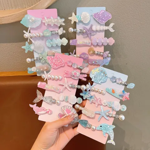 Set di Fermagli per Capelli per Bambini Sirena Perla Stella Marina Conchiglia Forcine Carina Principessa Laterale Fermagli per Capelli per Ragazze Accessori per Capelli