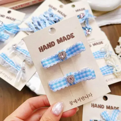 Dolce Carino Blu Rosa Quadri Fiocco Mollette Capelli Strass Forcine Accessori Per Bambini Ragazze Quotidiano