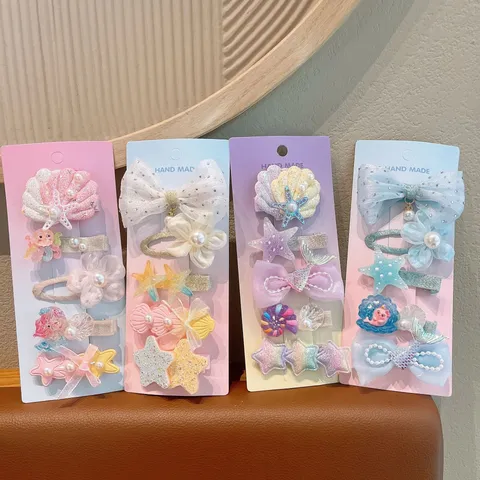 Set di Fermagli per Capelli in Resina e Perla per Bambini Fiocco Conchiglia Stella Forcine Regalo
