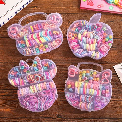 Set Accessori Capelli per Bambini Carino Scatola di Immagazzinaggio del Fumetto Elastici per Capelli