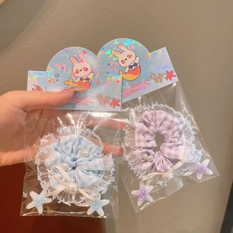 Elastico per Capelli in Pizzo A Quadri Coreano Ciondolo Stella Marina Perla Dolce Accessorio per Capelli per Donne