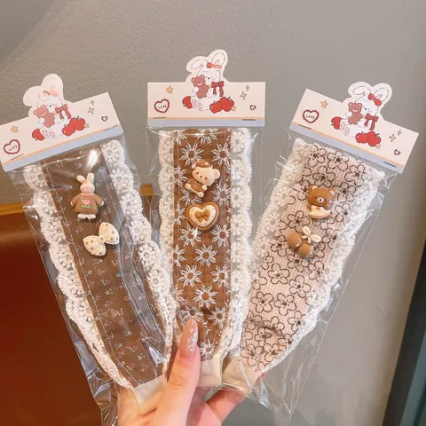 Graziosa Fascia in Pizzo Largo Cartone Animato Coniglio Orso Pasta Magica Adesivo per Frangia Dolce Accessorio per Capelli per Donne Ragazze