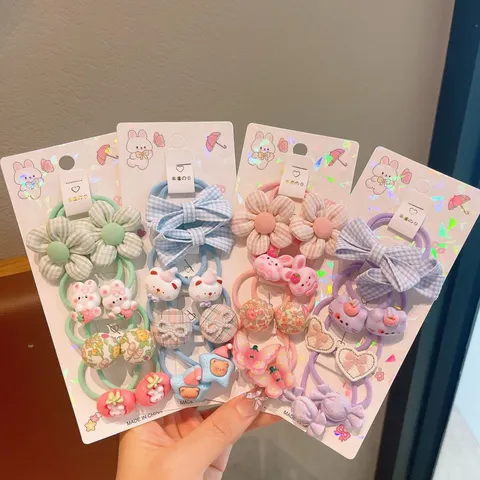Bambini Carino Fiore Elastici per Capelli Set Dolce Cartone Animato Fiocco Elastici Accessori Quotidiani Per Bambina Acconciatura
