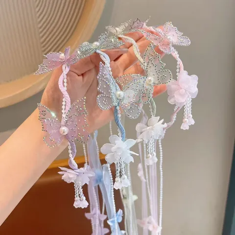 Fascia per Capelli Floreale per Bambini Nastro in Rete Copricapo Principessa Spettacolo Stile Antico Accessorio per Capelli