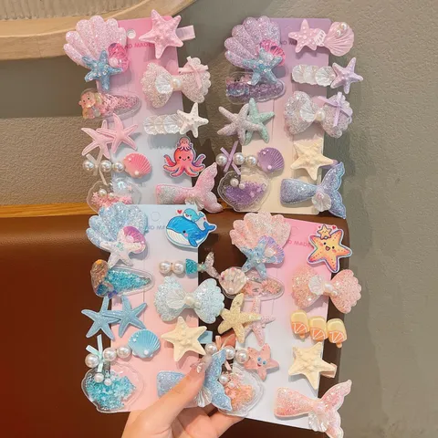 Bambini Carino Serie Oceano Fermagli per Capelli Cartone Animato Stella Marina Medusa Fiocco Forcine Glitter Resina Accessori