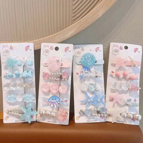 Bambini Estate Oceano Stella Marina Conchiglia Mollette per Capelli Carino Fermaglio Becco d'Anatra Perla Accessori per Capelli