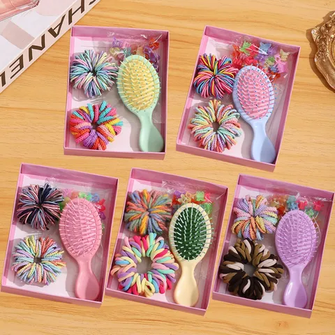 Set Scatola Regalo Accessori per Capelli per Bambini con Elastici Mini Mollette e Pettine Portatile per Styling Quotidiano delle Ragazze