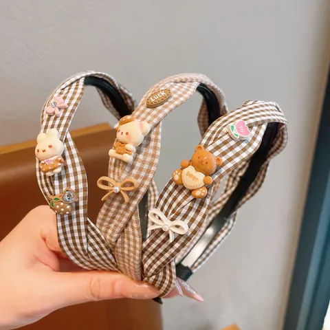 Cerchietto a Quadri Carino per Bambini Orso Orsetto Coniglio Resina Antiscivolo Accessori Capelli