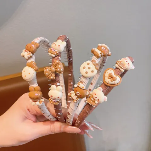 Cerchietto Carino Avvolto In Tessuto Per Bambini Con Denti Antiscivolo Resina Orsetto Coniglietto Accessori Per Capelli Per Ragazze Uso Quotidiano