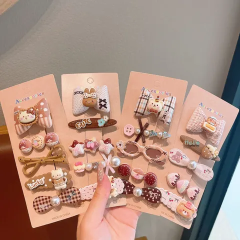 Carino Cartone Animato Fiocco Orso Coniglio Fermagli per Capelli Set Dolce Ragazze Becco d'Anatra Accessori Moda Bambini Copricapo