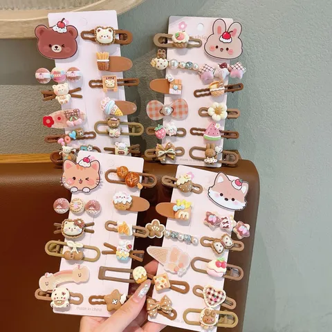 Bambini Cartoni Animati Mollette Capelli Set Carino Coniglio Torta Orso Forcine Tessuto Resina Becco d'Anatra Accessori Capelli